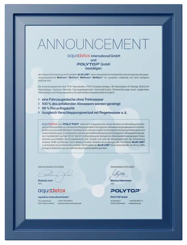 POLYTOP-BLUE LINE
Fahrzeugreinigung-Fahrzeugpflege-Hersteller-Zertifikat